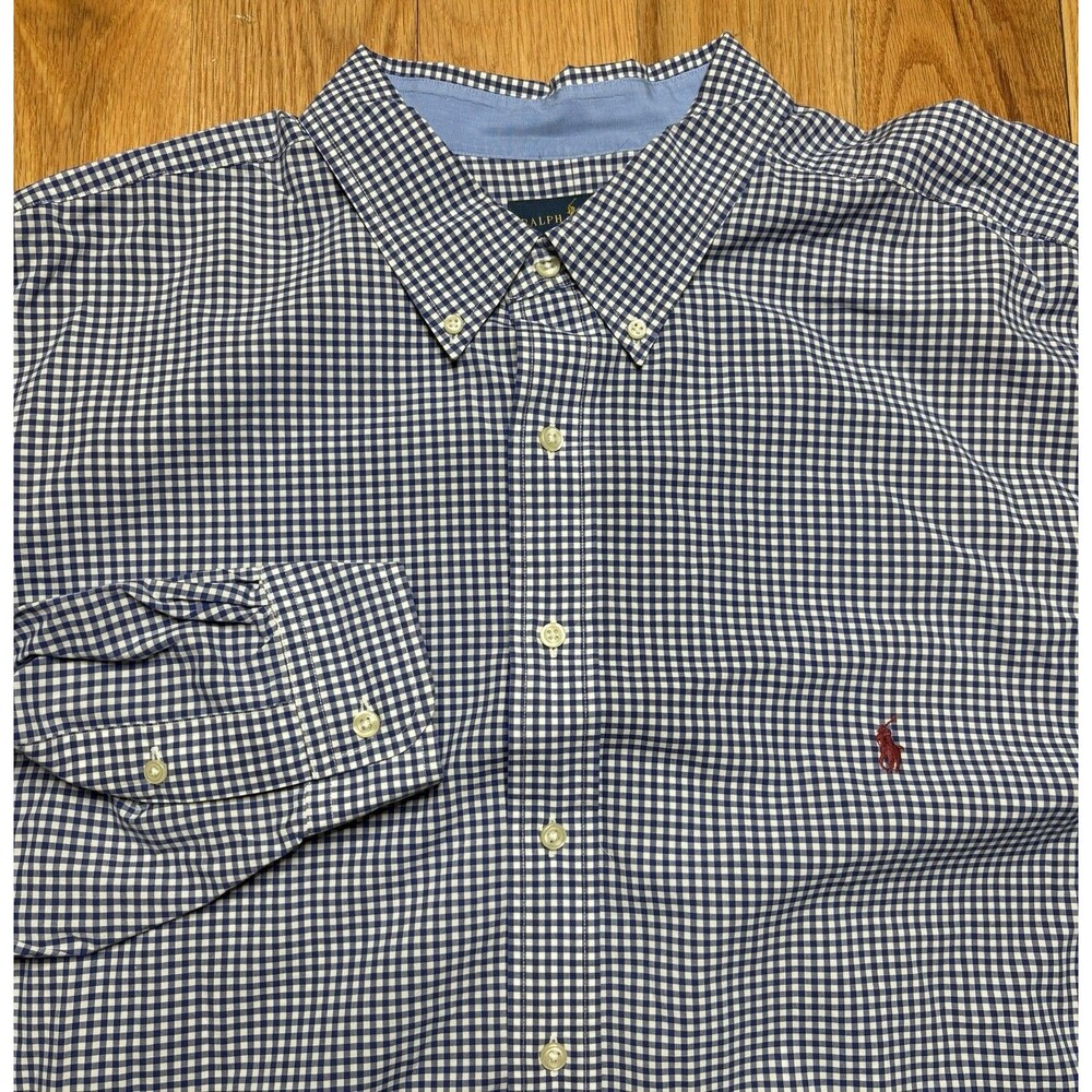 Ralph Lauren Stretch Long Sleeve Button Down Shirt Mens 3XLT Blue Gingham Cotton